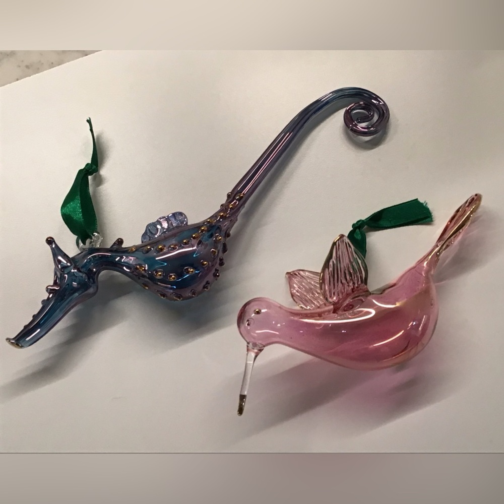 Hand blown glass ornaments - large - set of 2.  Unique!
